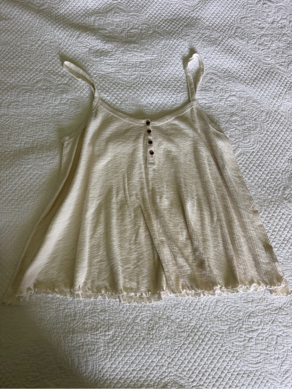 American Eagle Outfitters Cream Ribbed Button-Front Flared Cami